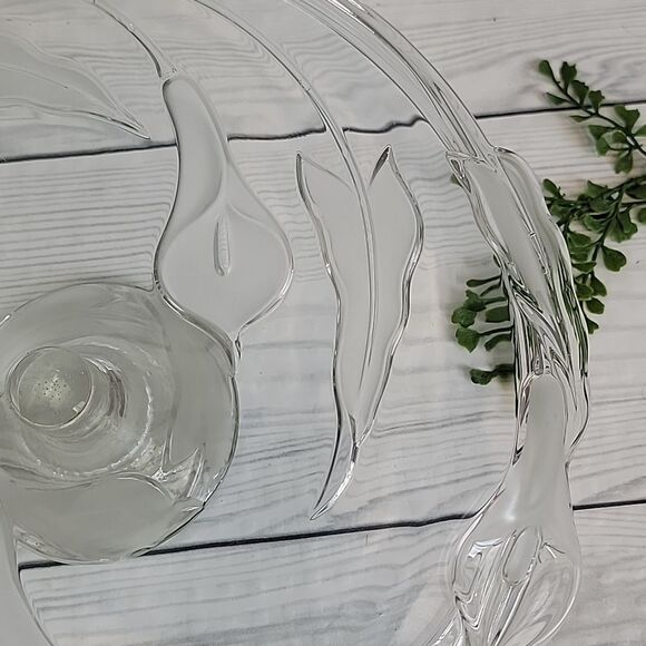 Vintage Mikasa Cake Stand Clear Glass With Frosted Calla Lillies - Picture 2 of 6